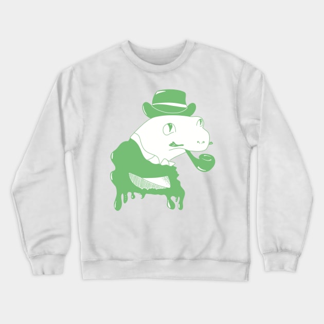 Green Fancy Frog with Pipe Crewneck Sweatshirt by Jennggaa